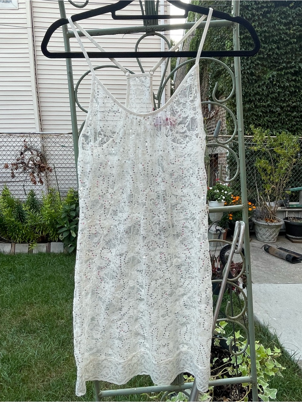 Betsey Johnson White Lace Sequin Slip Mini Dress